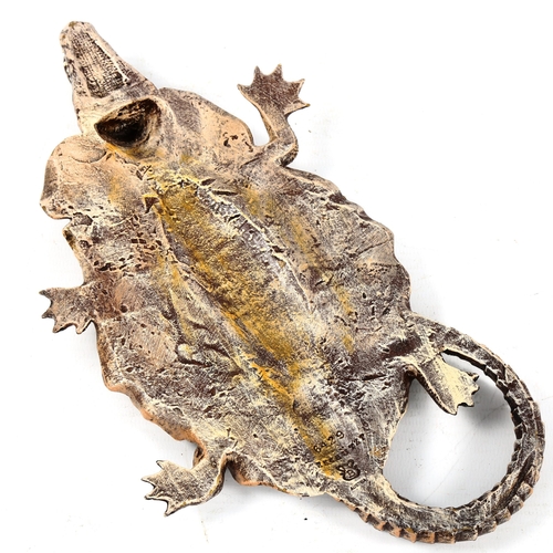 1330 - Bergmann style cold painted bronze alligator skin rug, length 25cm
