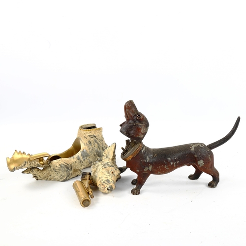 1335 - 2 cold painted spelter dog design inkwells, Scottie dog height 13cm, and Dachshund length 24cm