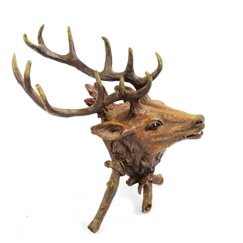 1336 - Bergmann style cold painted bronze stag's head desk stand, height 14cm