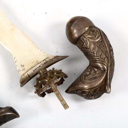 1339 - An Indonesian silver kris dagger, blade stamped 925, with ornate unmarked silver handle and chased a... 