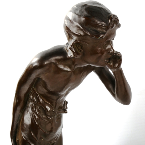 1369 - A pair of patinated bronze sculptures of whispering children, early 20th century, unsigned, largest ... 