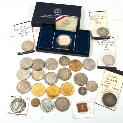 182 - Various world coins, including Smithsonian Institution 150th Anniversary commemorative proof silver ... 