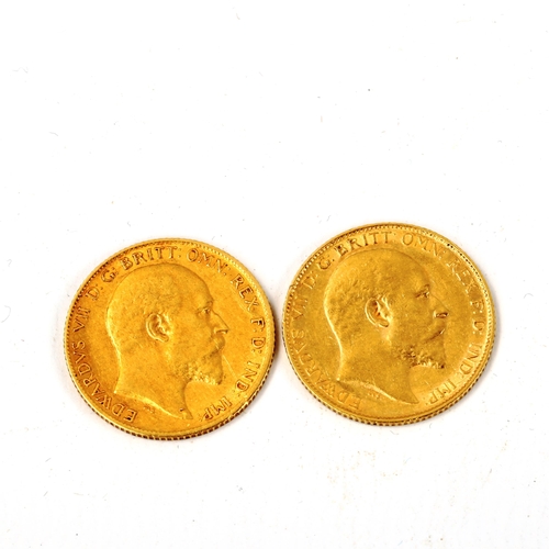 187 - 2 x Edward VII gold half sovereign coins, comprising 1906 and 1908, 7.9g total (2)