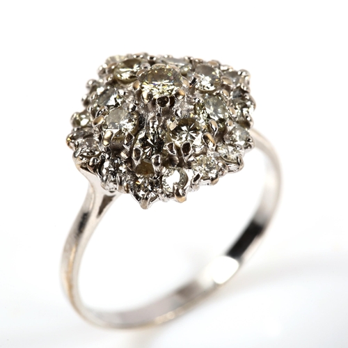 226 - An 18ct white gold diamond cluster ring, set with modern round brilliant-cut diamonds, total diamond... 