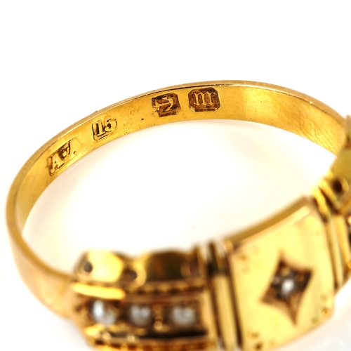 227 - A Victorian 15ct gold diamond and pearl dress ring, hallmarks Birmingham 1886, setting height 7.6mm,... 