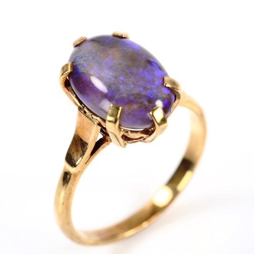 231 - A 9ct gold opal dress ring, set with oval cabochon opal, setting height 15.5mm, size Q, 4g