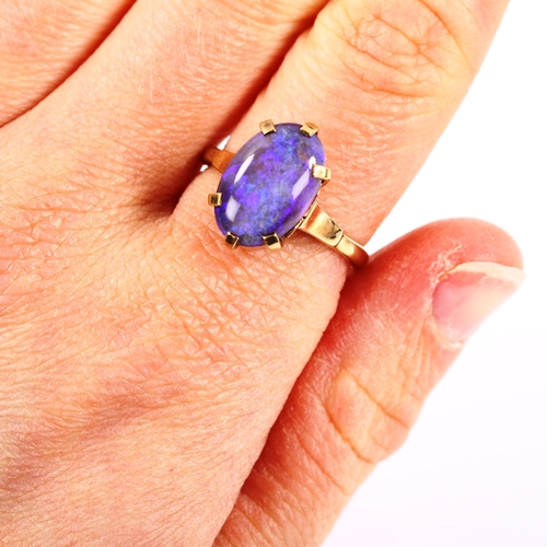 231 - A 9ct gold opal dress ring, set with oval cabochon opal, setting height 15.5mm, size Q, 4g