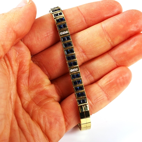 242 - A modern 18ct gold sapphire and diamond bracelet, set with calibre set sapphire and modern round bri... 