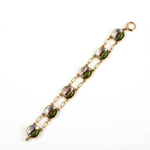 247 - An early 20th century 14ct gold Essex Crystal fox hunting bracelet, bracelet length 17.5cm, 24.9g