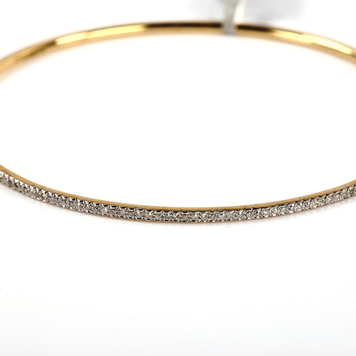 258 - A modern 9ct gold diamond slave bangle, set with single-cut diamonds, total diamond content approx 0... 