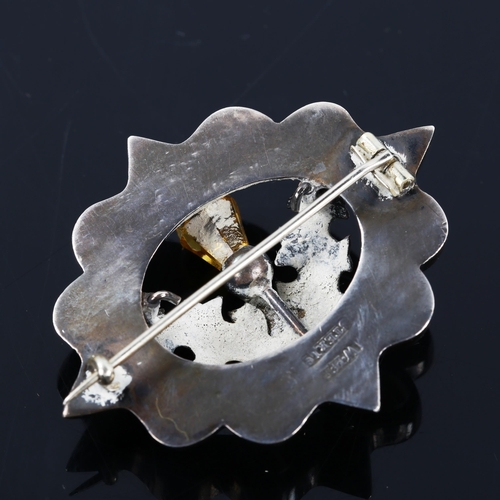 260 - A Scottish sterling silver hardstone thistle brooch, set with citrine banded agate and jasper, brooc... 