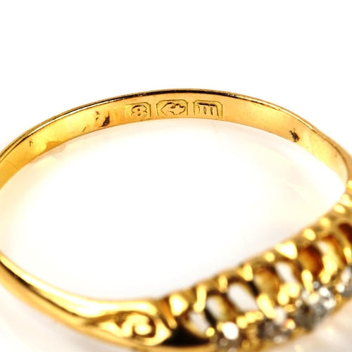 274 - An early 20th century 18ct gold graduated five stone diamond half hoop ring, set with old European-c... 