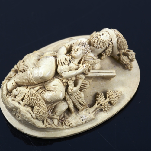 276 - A 19th century high relief carved lava cameo panel, depicting lovers, 50.8mm x 39.3mm, depth 16.5mm,... 