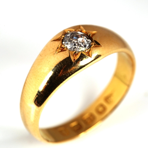 277 - A Victorian 18ct gold 0.3ct solitaire diamond gypsy ring, set with old European-cut diamond, diamond... 