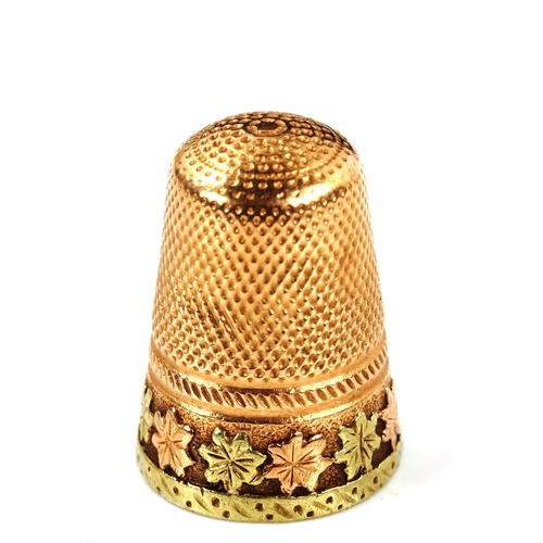 281 - A Victorian unmarked two-colour gold thimble, height 22.1mm, 4.2g