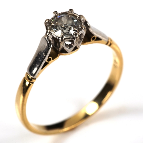 282 - An 18ct gold 0.6ct solitaire diamond ring, claw-set with old European-cut diamond, diamond weight ca... 