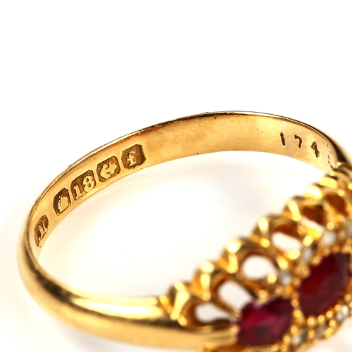 283 - An early 20th century 18ct gold ruby and diamond cluster ring, set with oval mixed-cut ruby and rose... 