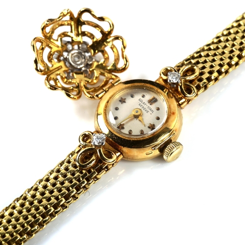 319 - A lady's Vintage 18ct gold diamond cocktail bracelet watch, by Golay-Stahl, with modern round brilli... 