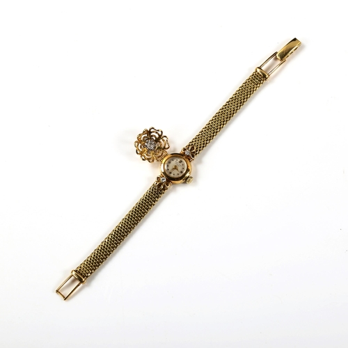 319 - A lady's Vintage 18ct gold diamond cocktail bracelet watch, by Golay-Stahl, with modern round brilli... 