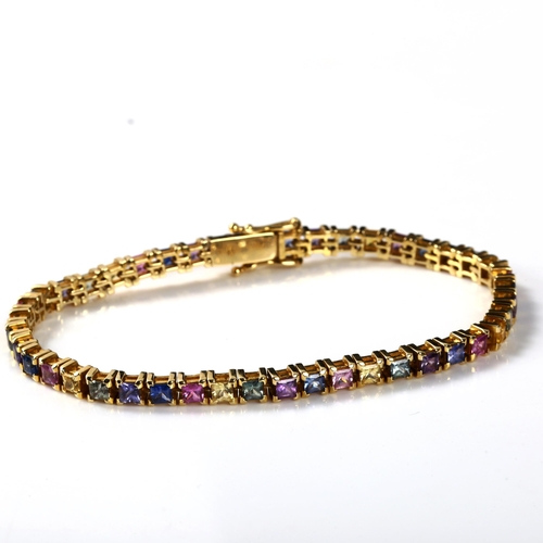 321 - A modern 14ct gold gem set line bracelet, bracelet length 19cm, 18g