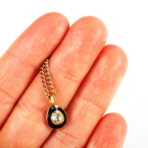 328 - FABERGE - a Russian 14ct gold diamond and black enamel egg pendant necklace, set with old-cut diamon... 