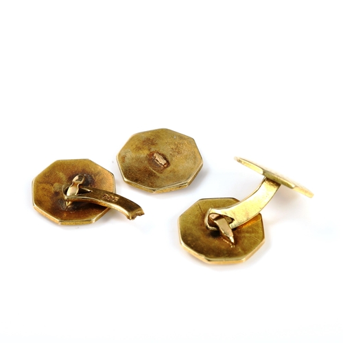 337 - A pair of 14ct gold octagonal cufflinks, panel width 15.3mm, 13g (1 A/F)