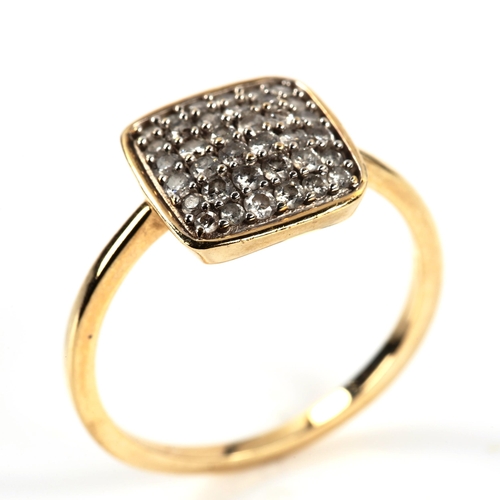 344 - A modern 9ct gold diamond square cluster ring, set with modern round brilliant-cut diamonds, total d... 