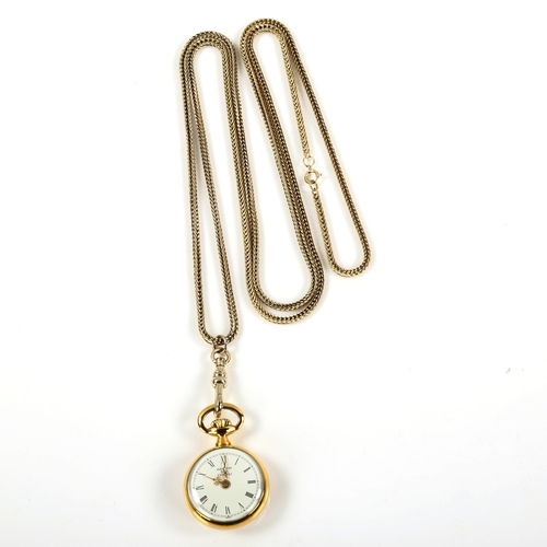 353 - HALCYON DAYS ENAMELS - a miniature gilded enamel quartz fob watch, on sterling silver-gilt chain, ca... 