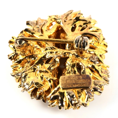 364 - FLORA DANICA - a Danish vermeil sterling silver Parsley pattern brooch, brooch length 30.8mm, 8.6g, ... 