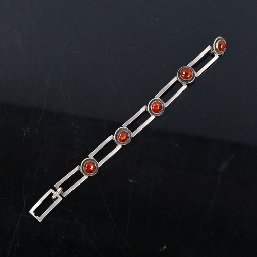 374 - NIELS ERIK FROM - a Danish stylised sterling silver and amber panel bracelet, bracelet length 19cm, ... 