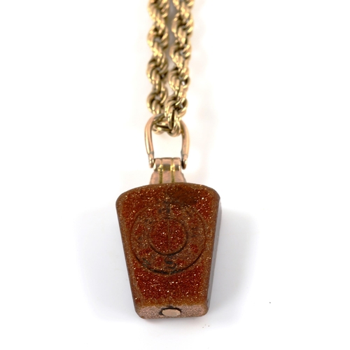 382 - A gold stone tablet pendant necklace, on 9ct rope twist chain, pendant height 30.8mm, chain length 6... 