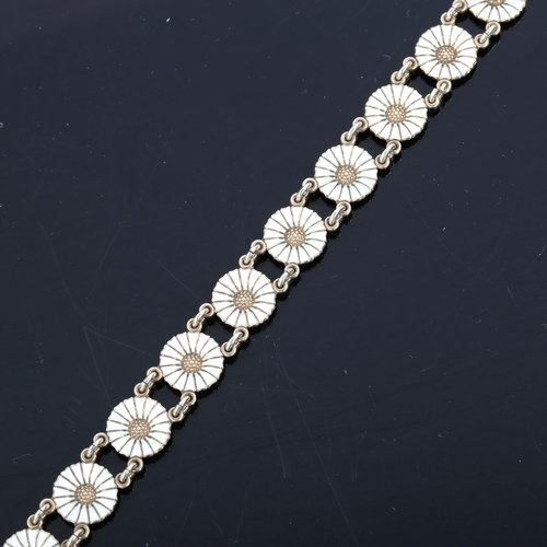 415 - ANTON MICHELSEN - a Vintage Danish vermeil sterling silver and white enamel daisy pattern bracelet, ... 