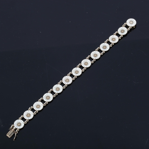 415 - ANTON MICHELSEN - a Vintage Danish vermeil sterling silver and white enamel daisy pattern bracelet, ... 