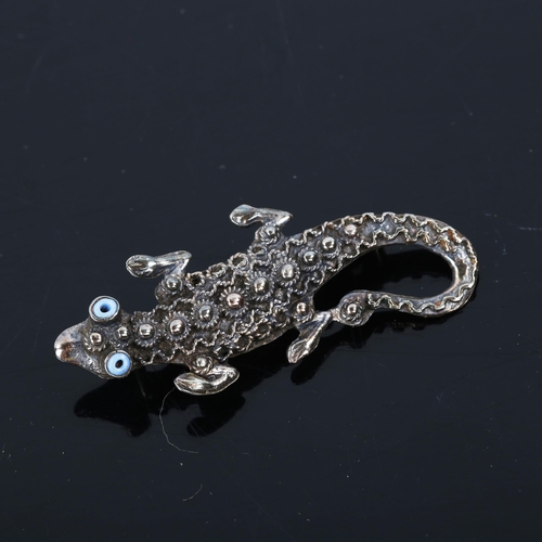 420 - A STANETZKY -a Jerusalem sterling silver figural gekko brooch, length 38.7mm, 3.8g