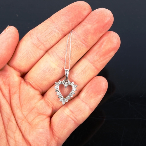 429 - A modern 18ct white gold diamond heart pendant necklace, on 9ct trace link chain, pendant height 21.... 