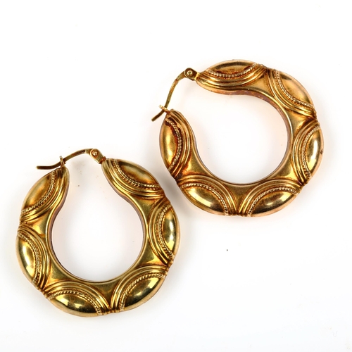 431 - A pair of 9ct gold Creole hoop earrings, earring height 33.3mm, 5.3g