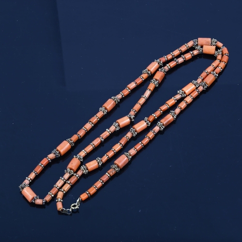 444 - A Georgian coral bead necklace, with gilt-metal spacers, necklace length 80cm, 58.1g