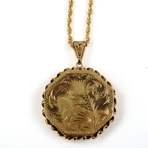 459 - A 9ct gold octagonal photo locket pendant necklace, on 9ct Prince of Wales link chain, pendant heigh... 