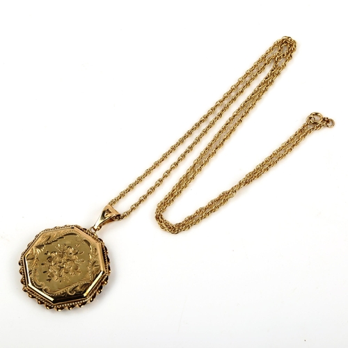 459 - A 9ct gold octagonal photo locket pendant necklace, on 9ct Prince of Wales link chain, pendant heigh... 