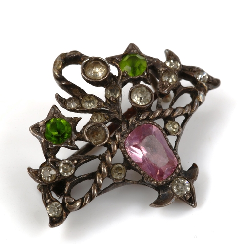 466 - A 19th century Continental Art Nouveau silver and paste Giardinetti basket of flowers brooch, brooch... 