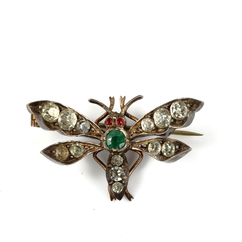 468 - A small unmarked silver and paste figural bug brooch, wingspan 36.3mm, 7.2g