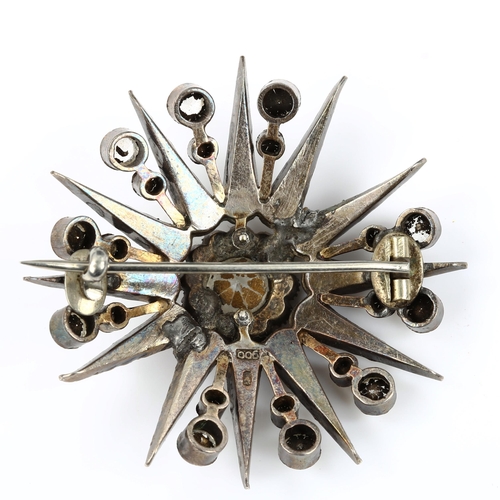 469 - An early 20th century Continental silver and paste starburst brooch, brooch diameter 42.8mm, 14.5g