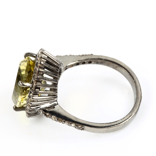 476 - A modern oxidised sterling silver lemon quartz and diamond cluster ring, total diamond content appro... 