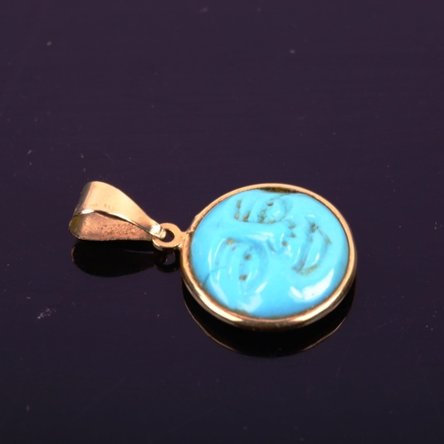 478 - A modern Italian 18ct gold turquoise Man In The Moon pendant, pendant height 23.7mm, 1.6g