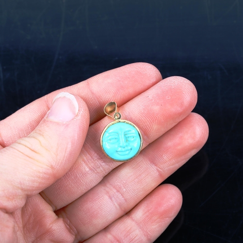 478 - A modern Italian 18ct gold turquoise Man In The Moon pendant, pendant height 23.7mm, 1.6g