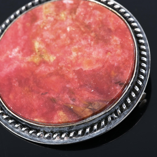 480 - A Russian silver tugtupite brooch, stamped with maker's mark, brooch diameter 46mm, 21.7g