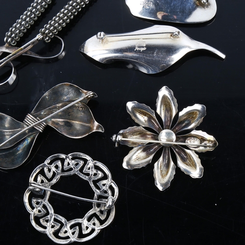 495 - 6 Vintage Danish stylised silver brooches, maker's include Anton Michelsen, largest length 86mm, 60.... 