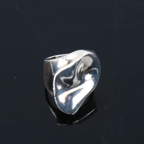 498 - A large Danish modernist sterling silver ring, by Ove Madsen, size N, and a Danish silver panel brac... 