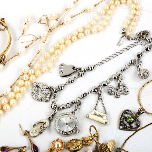 514 - Various jewellery, including bangle, pearl necklace, watch etc