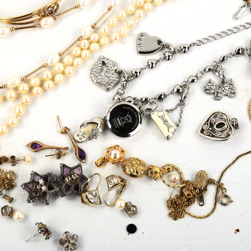 514 - Various jewellery, including bangle, pearl necklace, watch etc